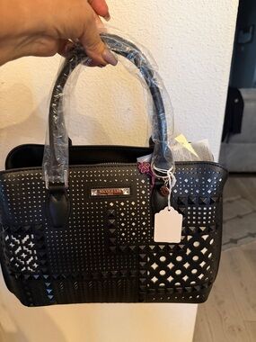 Nicole Lee Black Laser-Cut & Studded Satchel